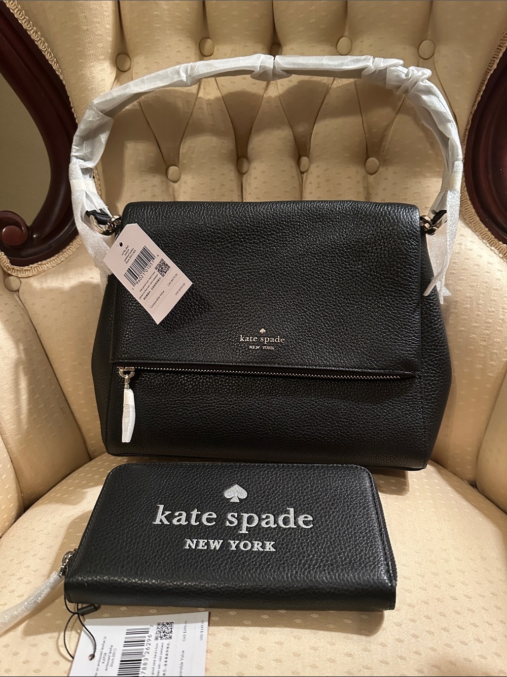 kate spade Black Pebbled Leather Shoulder Bag with Matching Wallet